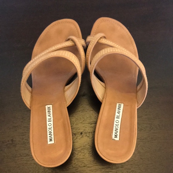 Manolo Blahnik Tan Wedge Sandals - Picture 6 of 8